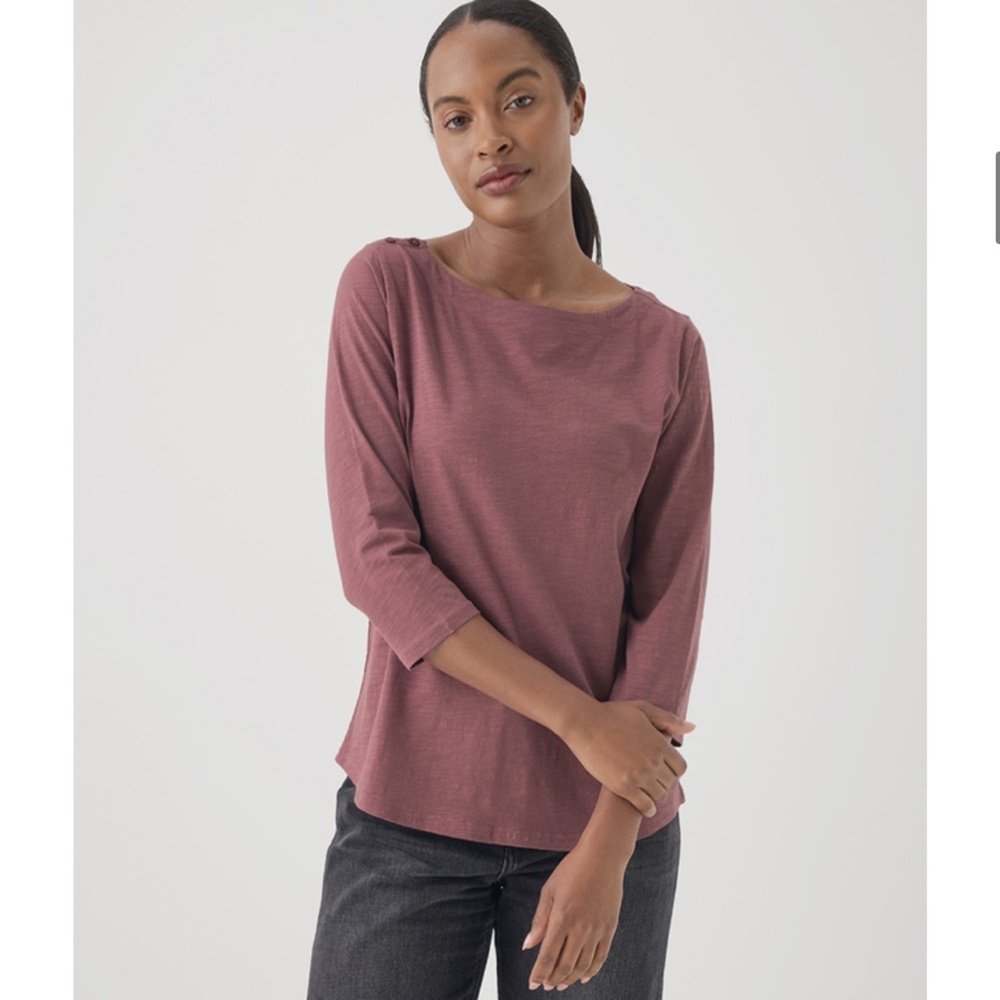 Pact Women's Mauve Relaxed Slub Boatneck Button Top M